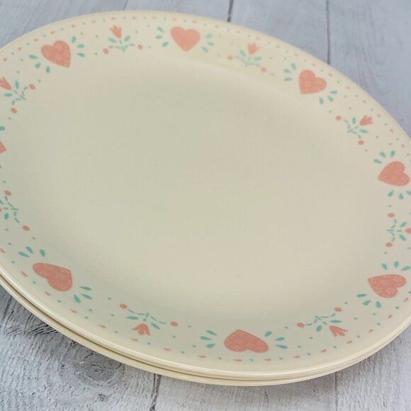Vintage Corelle FOREVER YOURS Beige Pink Floral Hearts Dinner Plate Set of Four - Picture 5 of 13